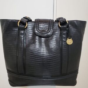 Brahmin Large Black Bucket Leather Tote